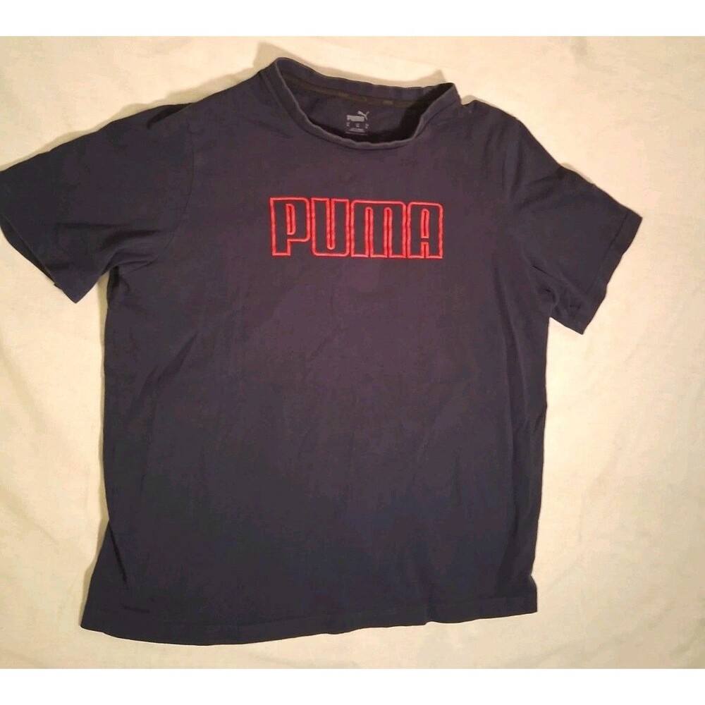 Puma Mens Clothing Short Sleeves Size XL Navy Blue With Red Logo